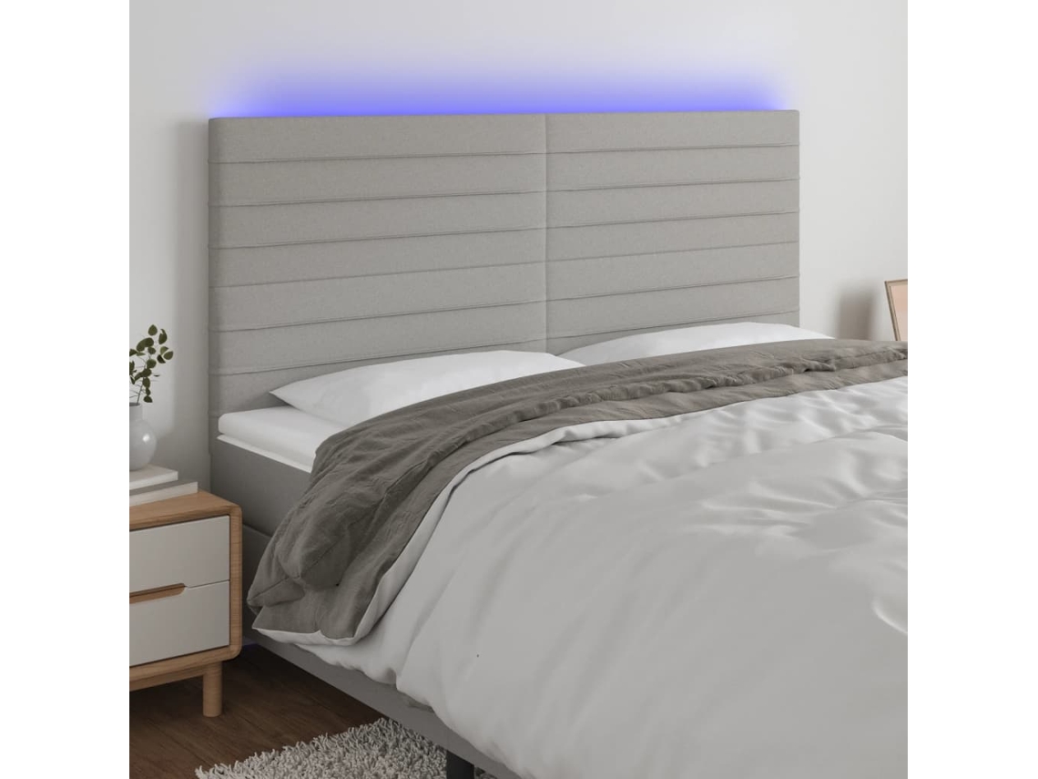 Vidaxl Cabeceira Cama C/ Luzes Led Tecido 180x5x118/128cm Cinza-claro