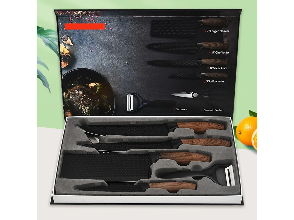 Conjunto de 6 Facas de Cozinha com Tesouras e Caixa com S/MARCA