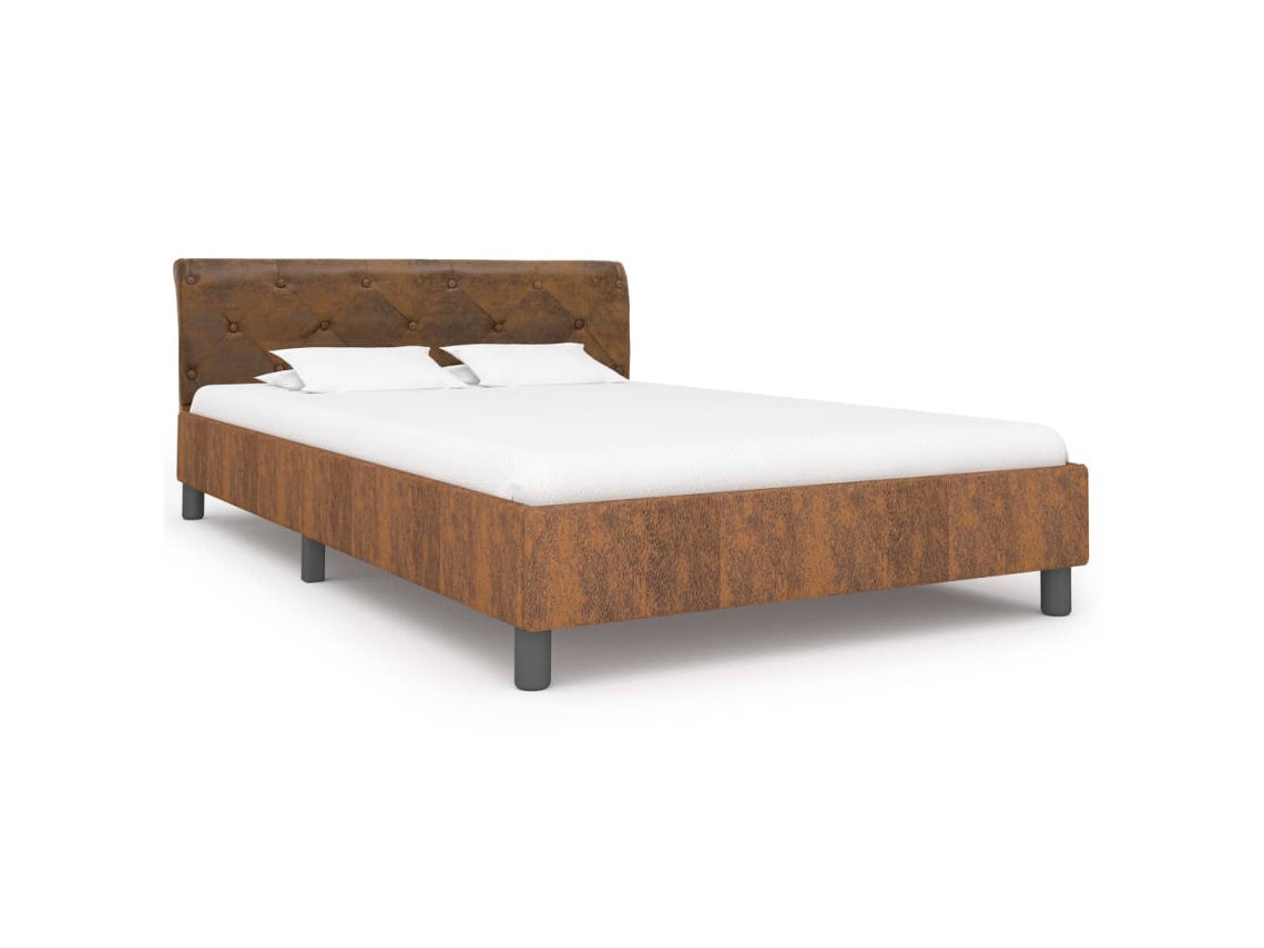 Cama De Casal | Camas Para Quarto | Estrutura De Cama 120x200 Cm Camurça Artificial Castanho