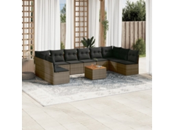 Vidaxl 11 Pcs Conjunto Sofás De Jardim C/ Almofadões Vime Pe Cinzento