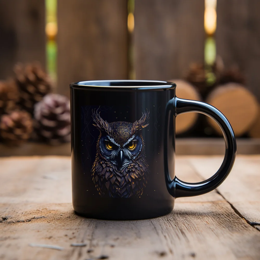 Caneca De Cerâmica Dark Owl (preta, 330ml), Caneca Para Chá Com Leite 3d, Caneca Criativa Para O Café Da Manhã.