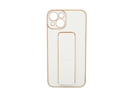 Aetheria capa de Couro com Apoio e Pulseira Anti queda para Iphone 13 com Moldura de Metal Branca