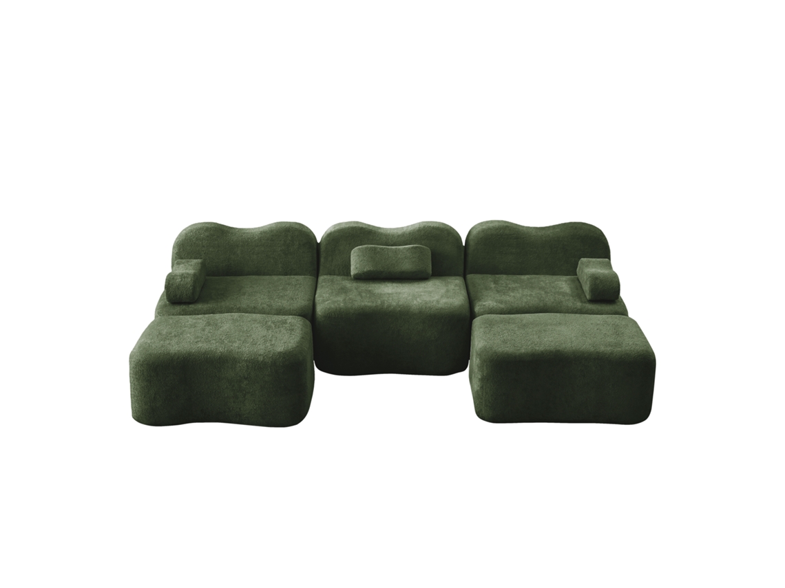 Sofá Modular U Form 3 Lugares Boneless Com 2 Puff, Espuma Densa 32d, Assento Profundo, Almofadas Móveis, Verde Para Sala De Estar