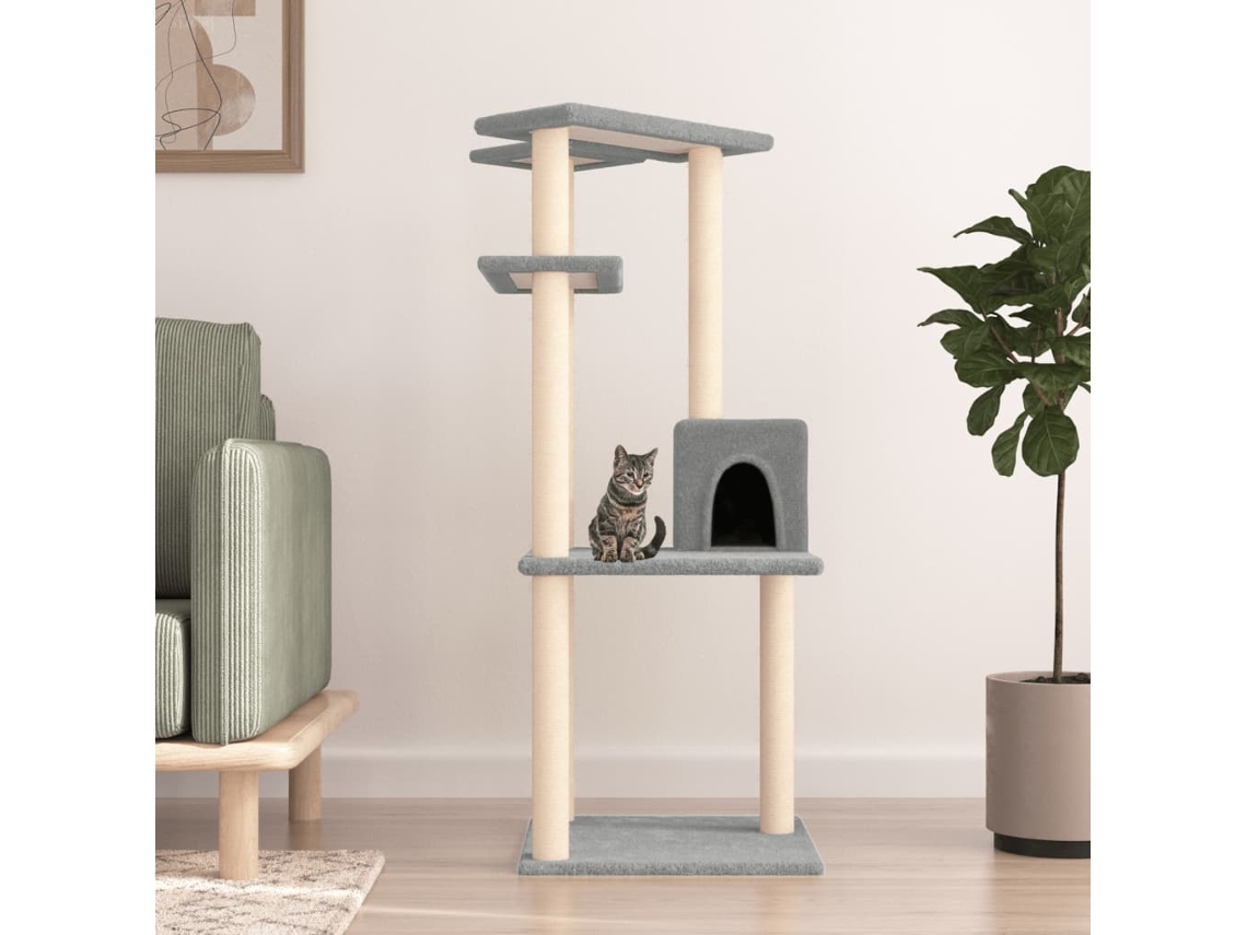 Vidaxl Árvore P/ Gatos C/ Postes Arranhadores Sisal 123 Cm Cinza-claro