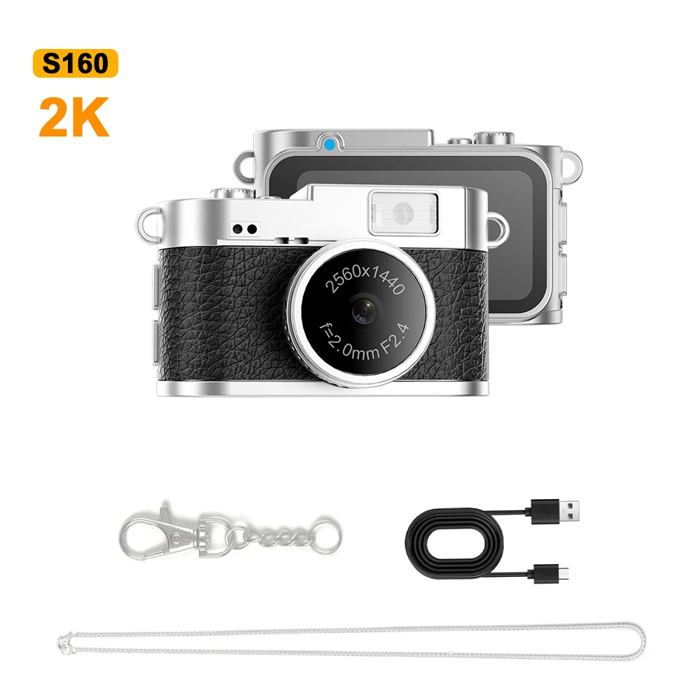 Mini Câmera Digital Retrô, Resolução de Tela 2k, Câmera Decorativa Portátil MDUG (preta 16g)