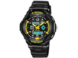 Relógio esportivo eletrônico masculino Synoke, elegante e moderno, ideal para natação, nas cores preto e amarelo.