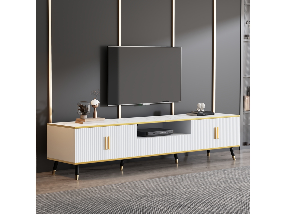 Armário Tv Mármore 200x40x46cm, 2 Portas, 1 Gaveta, Para 90". Cs