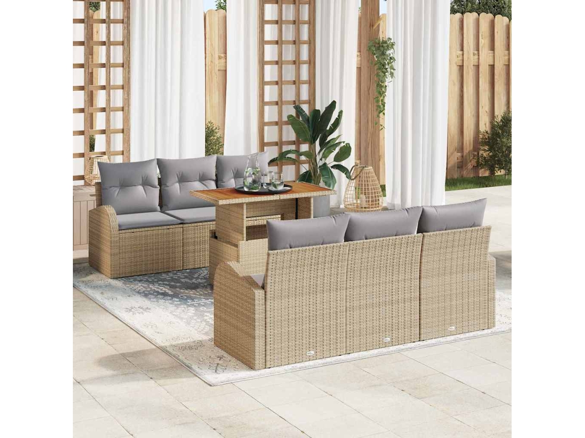 Vidaxl Conjunto De Sofá De Jardim 7 Pcs Bege E Cinzento Claro