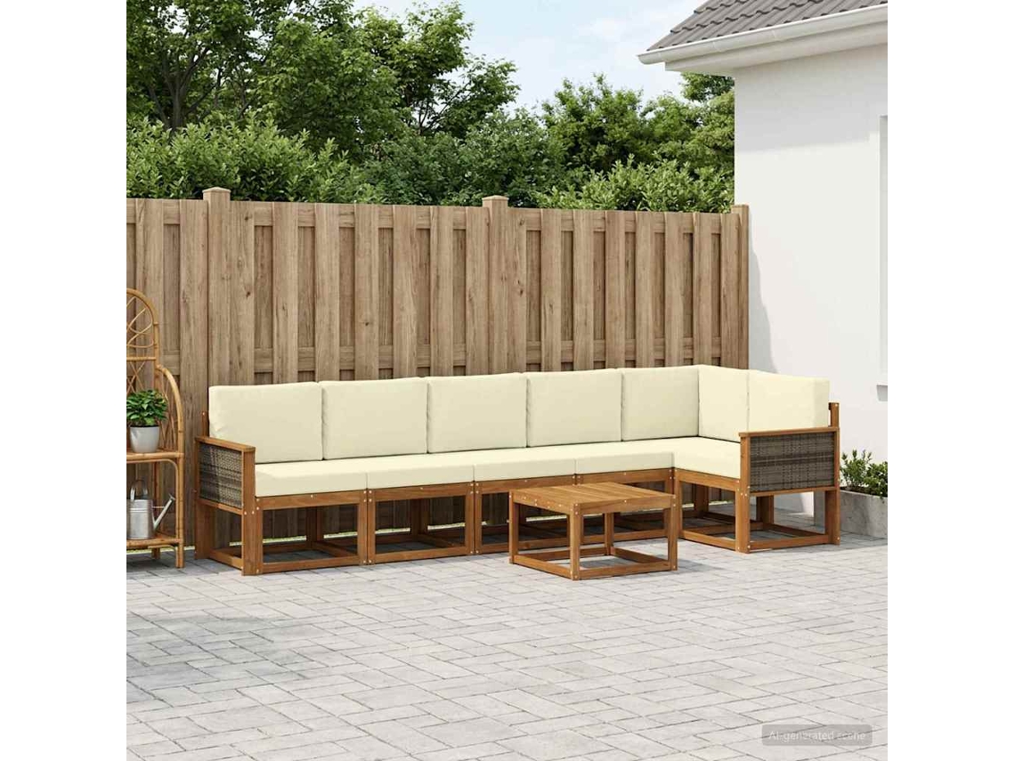 Vidaxl Conjunto De Sofás Para Exterior 7 Unid. Natural E Creme