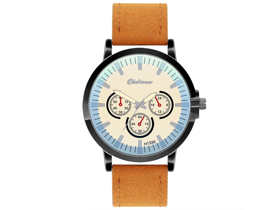 Relógio de pulso masculino em couro PU, estilo casual simples para negócios, marrom claro