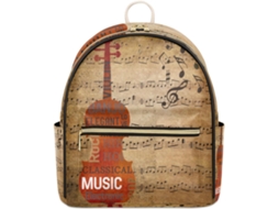 Mochila Tropicallife em couro com estampa de notas musicais de violino para mulheres, à prova d'água.