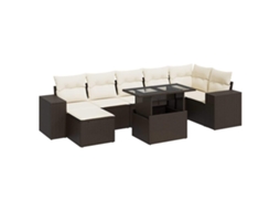Conjunto 8 sofás de jardim c/ almofadões VIDAXL vime PE castanho