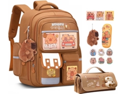 Mochila Kawaii Capivara, De Desenho Animado Com Estojo Para Lápis E Chaveiro, Leve E Impermeável, Alças