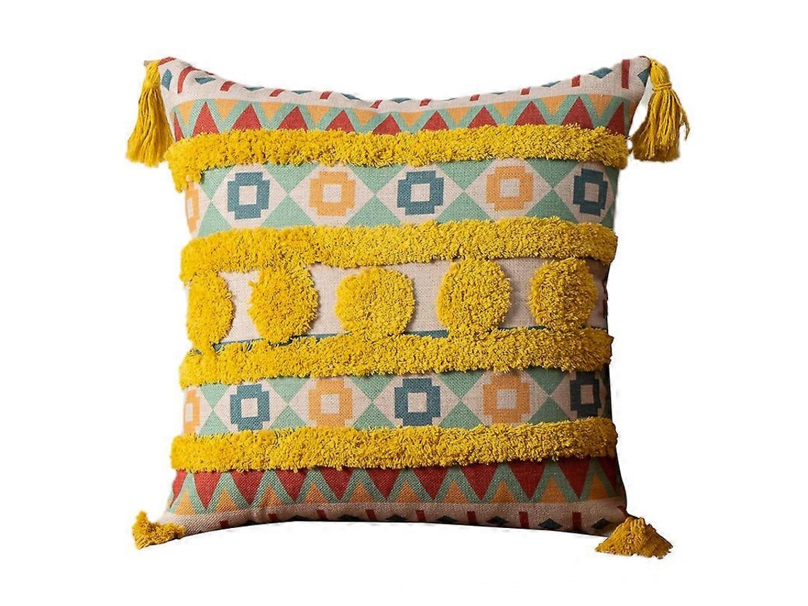 Rebe funda de Almohada Cuadrada Bohemia Con Borlas, Amarela, 45*45cm, 2 Unidades, Material Algodão de Alta Qualidade