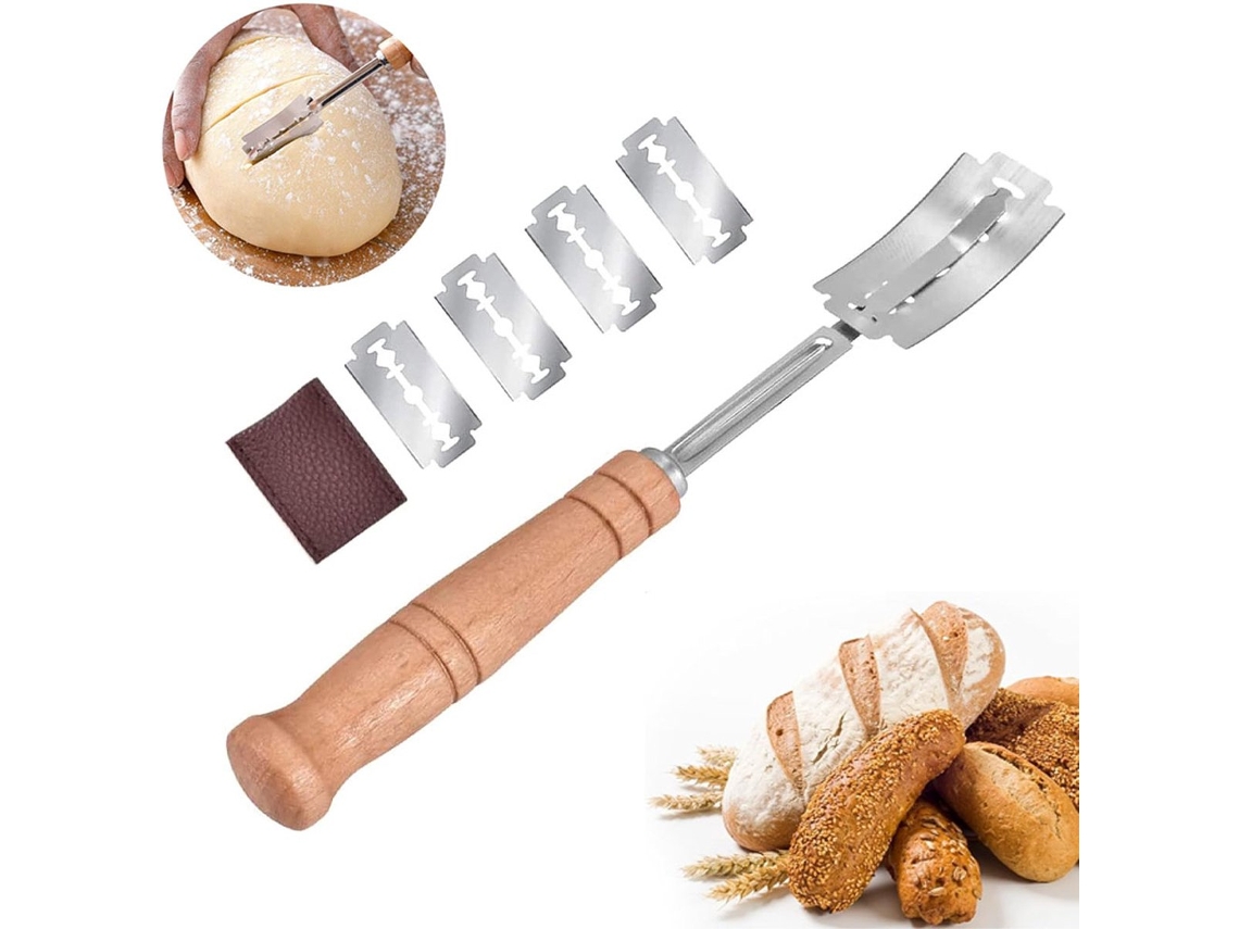 Conjunto De 5 Lâminas Para Marcar Pão De Fermentação Natural, Em Madeira, Cabo De Madeira, Estojo Protetor