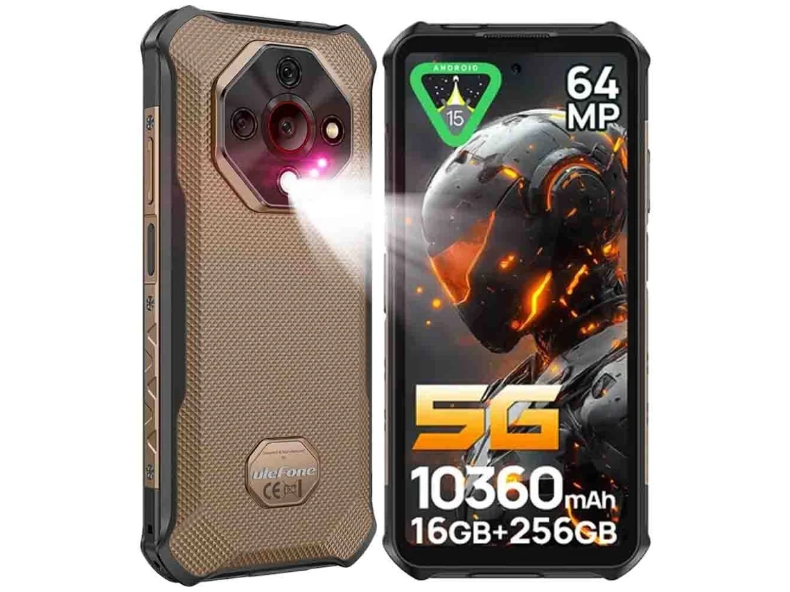 Smartphone 5G robusto Ulefone Armor X16 Pro 16 GB/256 GB 10360 mAh 6,56'' 120 Hz 64 MP Android 15 dourado