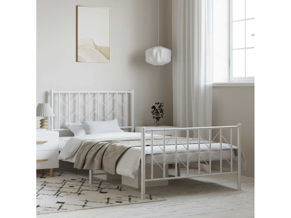 Vidaxl Estrutura De Cama Com Cabeceira E Pés 100x200 Cm Metal Branco