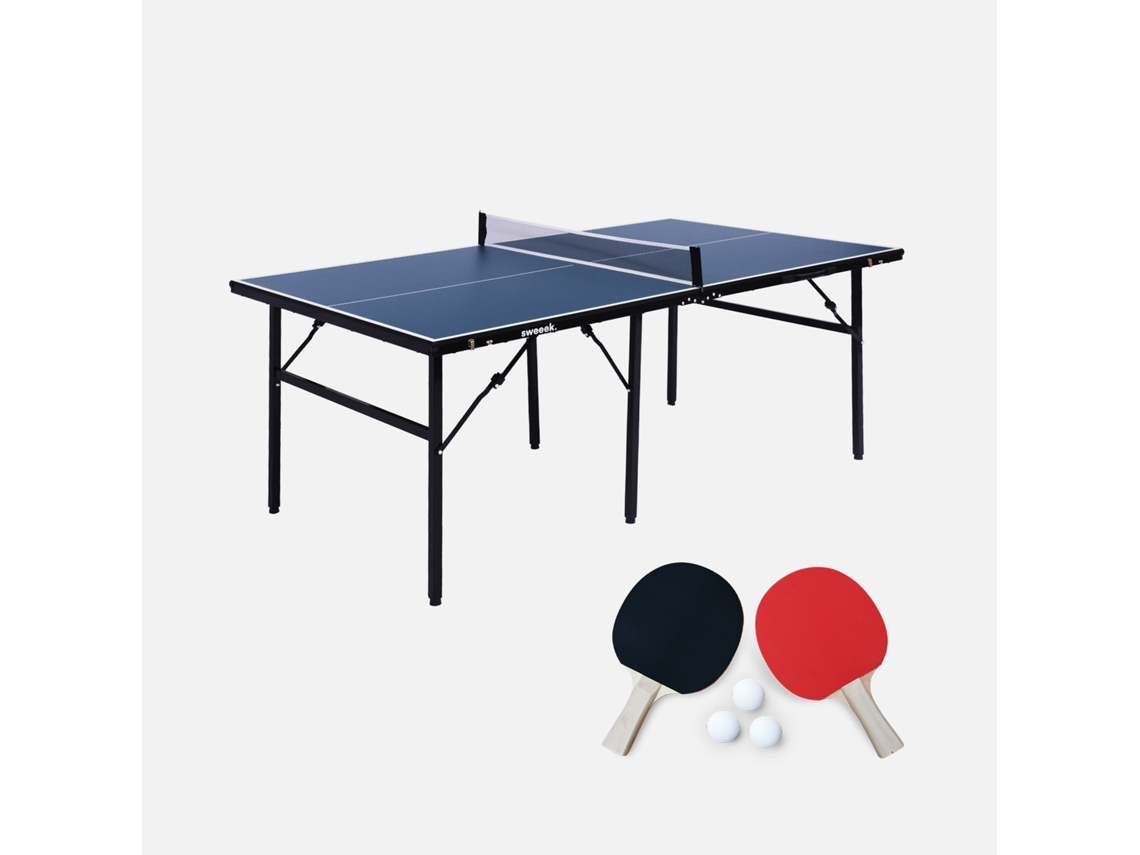 Mesa De Ping Pong Exterior Média Com 2 Raquetes E 3 Bolas, 180 Cm, Azul Sweeek