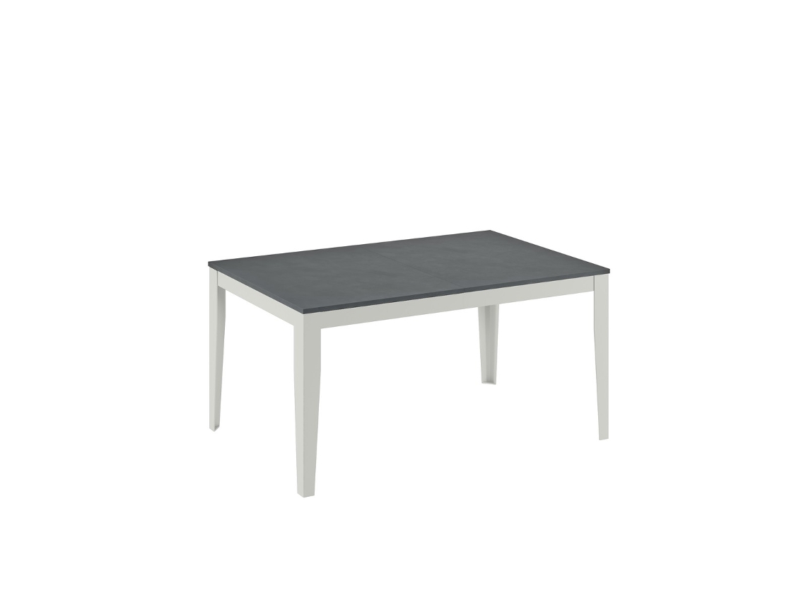 Mesa Extensível Grande De 156 A 316 Cm Com Tampo Em Melamina Cinza Cimento E Estrutura Em Metal Branco - Design Minimalista E Moderno