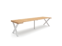 Mesa Consola Extensível, 302x90x73cm, Para 14 Pessoas, Pés De Madeira, Carvalho