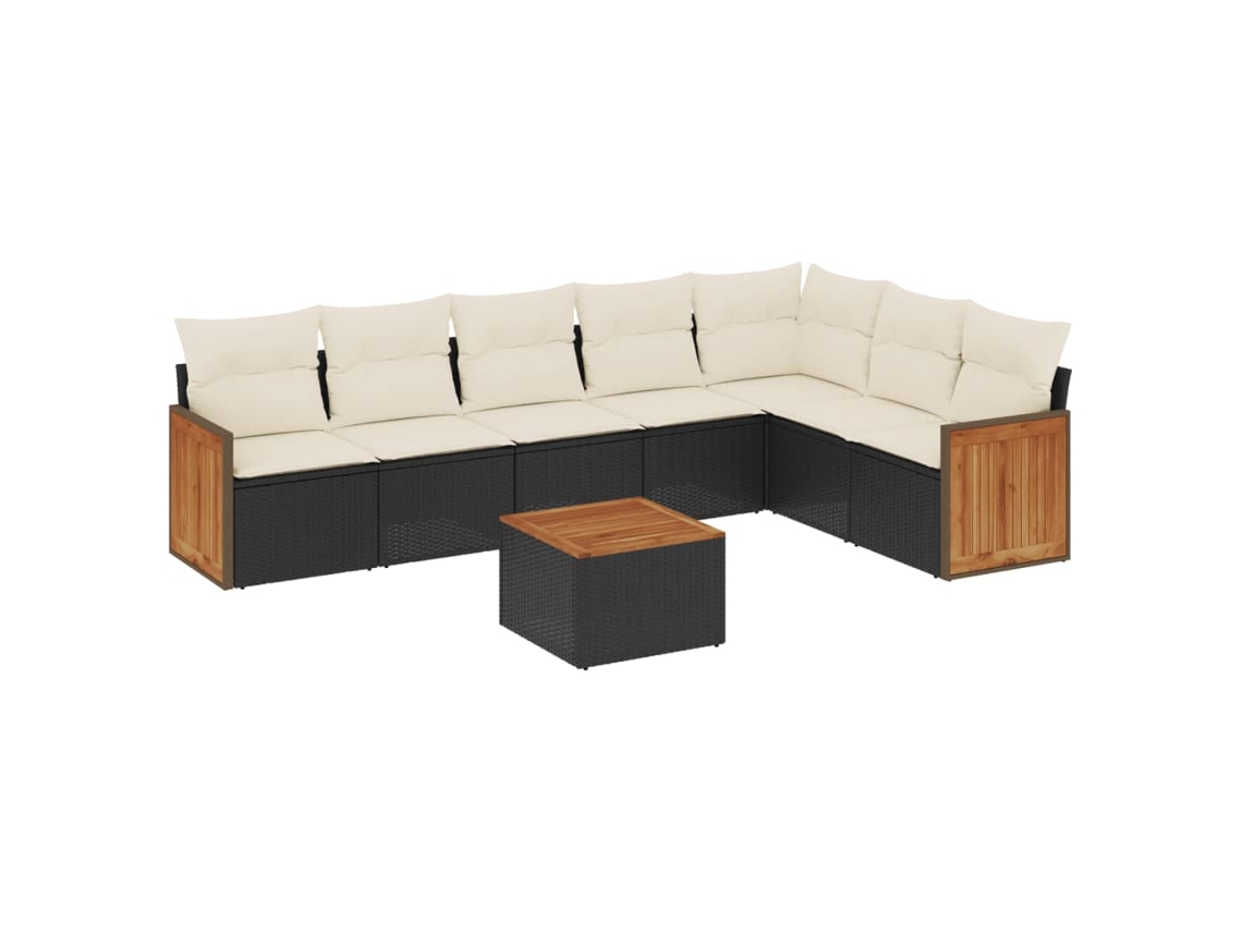 Conjunto 8 sofás de jardim VIDAXL com almofadões vime PE preto