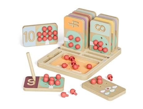 Treinador de números de árvores frutíferas, painéis de madeira brilhantes, frutas para escrever em espetos