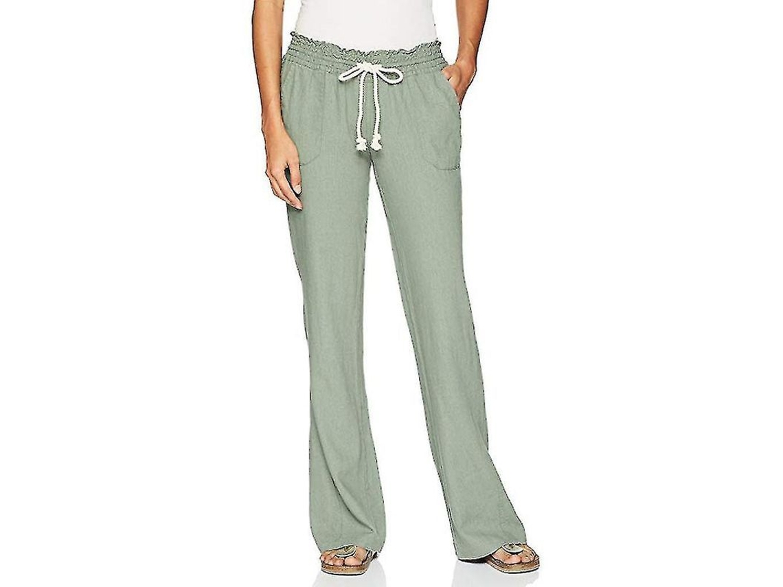 PANTALONES Fasst de Linho e Algodão para Mulher com Cinto Ajustável e Bolsos Lateral | S/MARCA