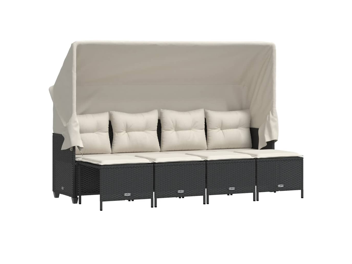 Conjunto de 5 sofás de jardim com almofadões Vime Pe Preto MAISON EXCLUSIVE (5 peças)