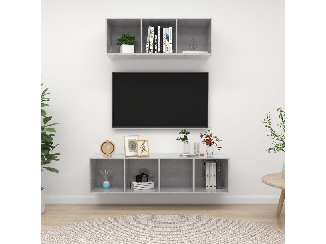 Vidaxl 2 Pcs Conjunto De Móveis De Tv Contraplacado Cinzento Cimento