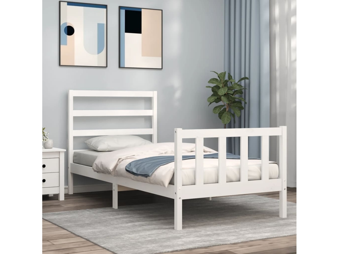 Estrutura Cama De Solteiro C/ Cabeceira Madeira Maciça Branco