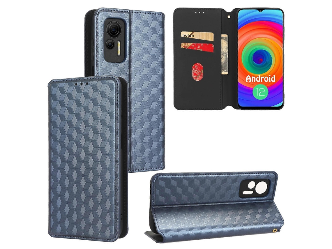 Capa De Celular De Couro Com Textura De Grade Cúbica