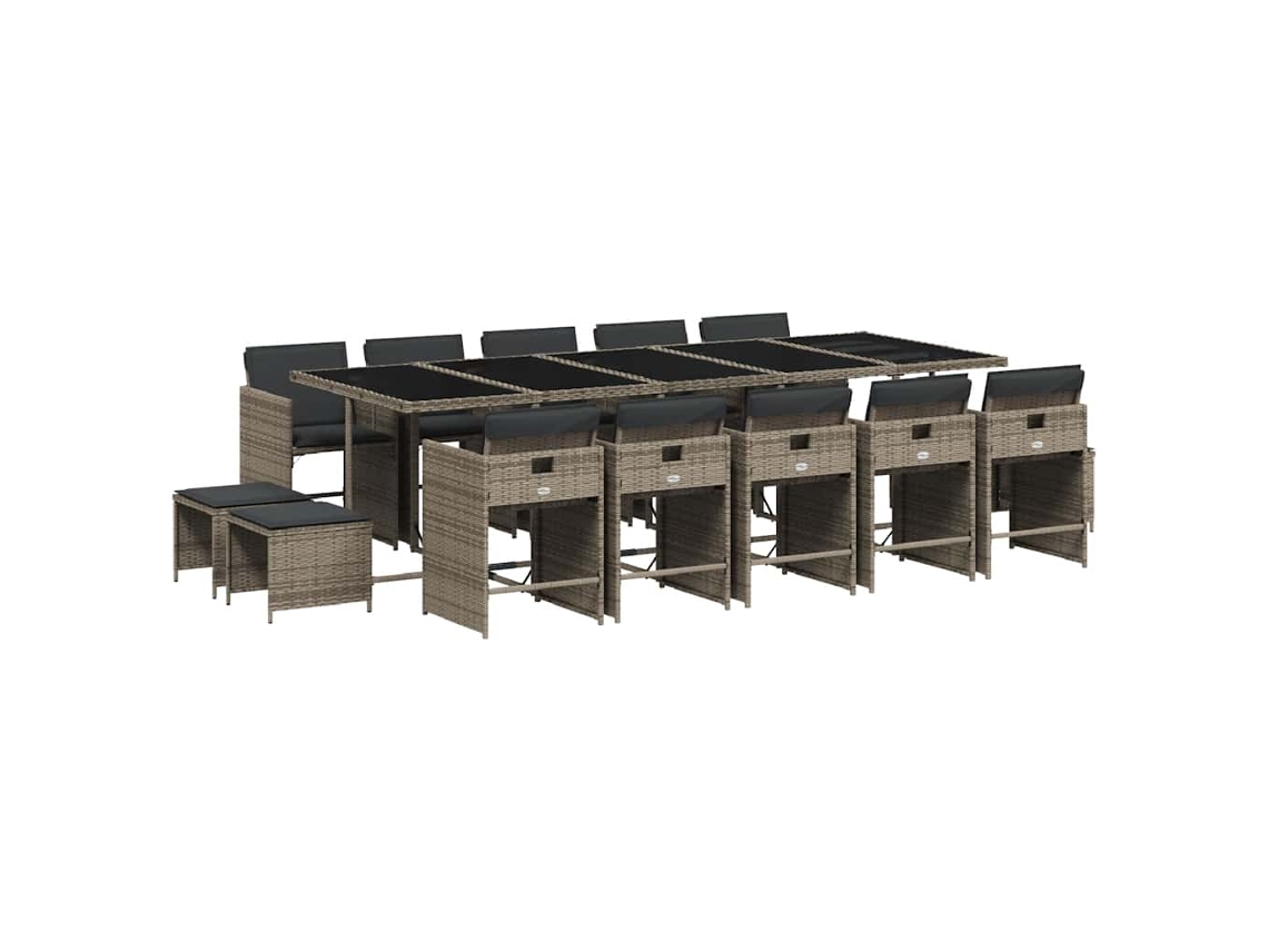 Conjunto de Jantar 15 Pcs para Jardim com Almofadões Vime Pe Cinzento MAISON EXCLUSIVE (15 pcs)