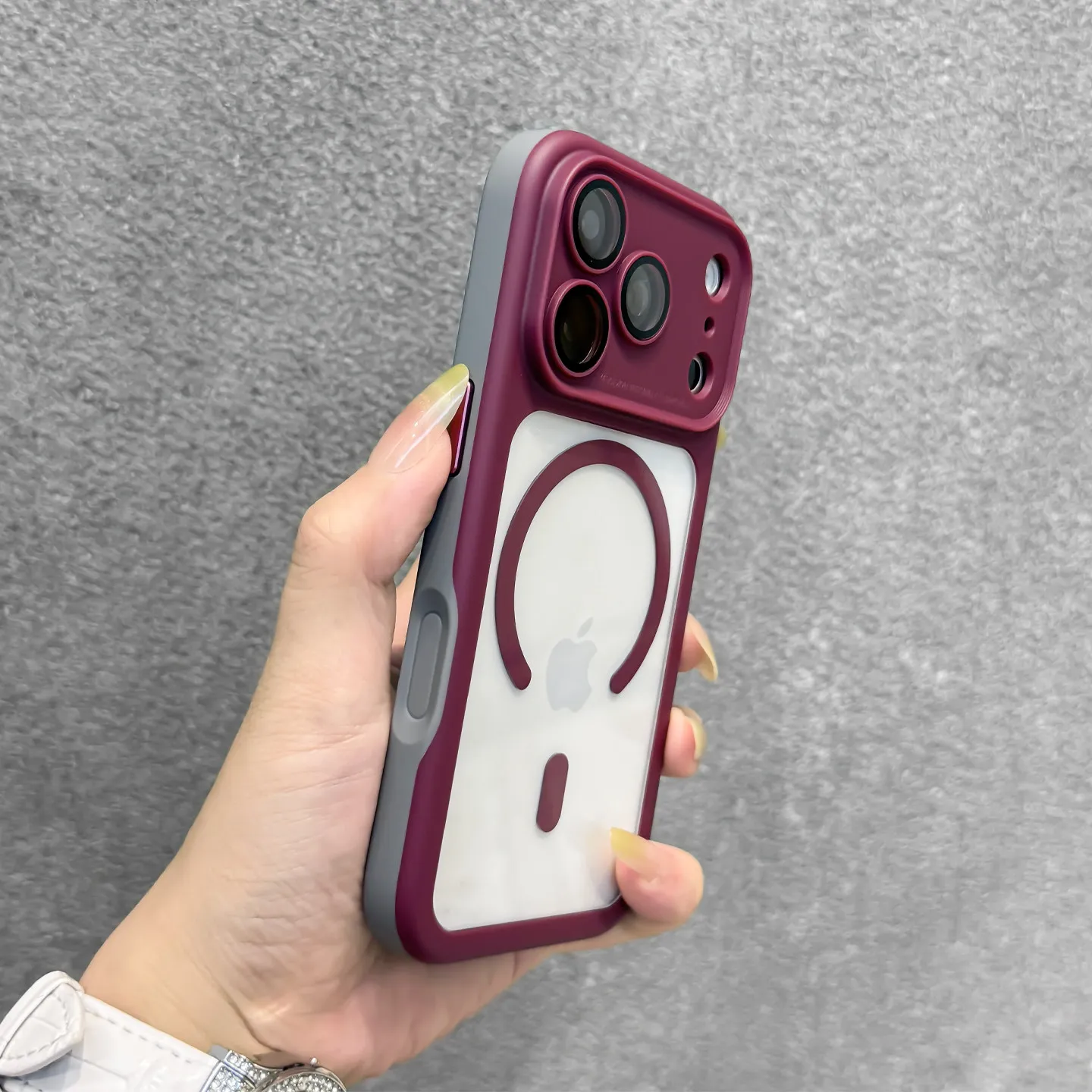 Capa Protetora Transparente De Luxo Com Bloqueio De Cores (para Iphone 14 Plus, Cor Bordô) E Magsafe.