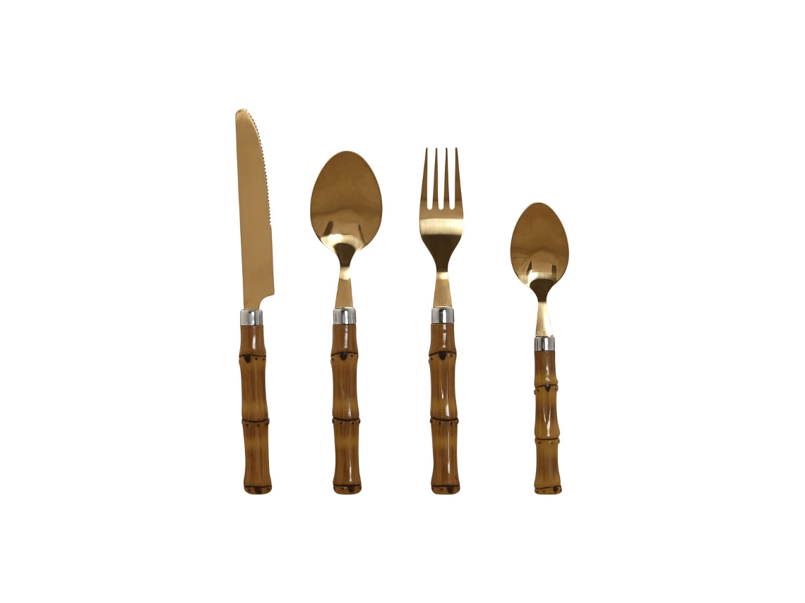 Conjunto de talheres Home Esprit Natural Gold em aço inoxidável ABS 3 x 2 x 16 cm 24 peças