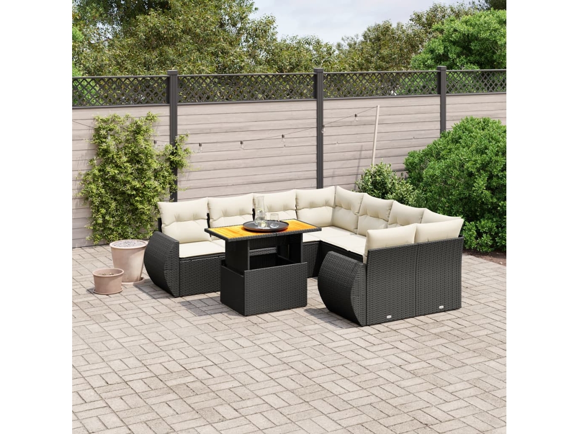Vidaxl 9 Pcs Conjunto De Sofás P/ Jardim C/ Almofadões Vime Pe Preto
