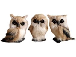 Conjunto de 3 Corujas Artificiais Peludas - Decoração Artesanal - Corujas Artificiais com Penas