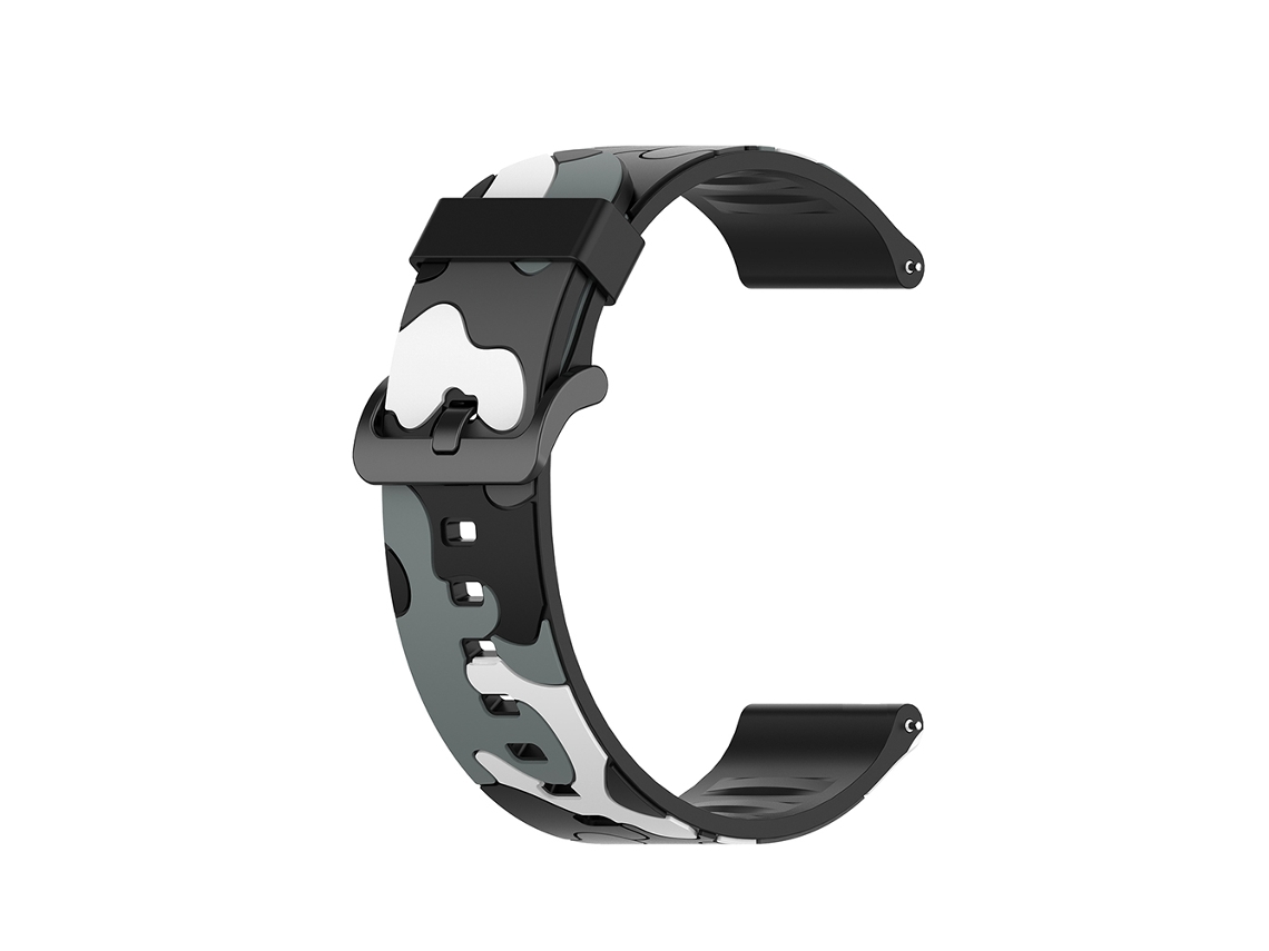 Pulseira de silicone ajustável para relógio solar LS05 em camuflagem vermelha, cinza, azul e marrom-claro dourado.
