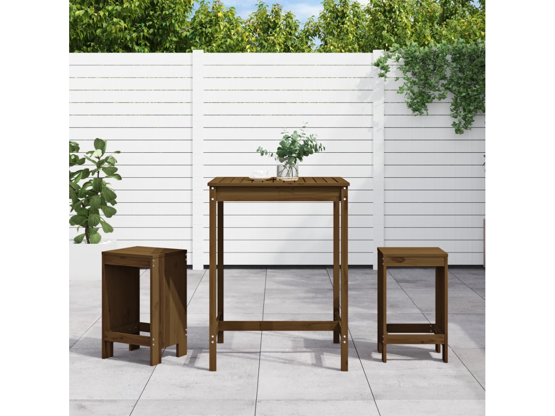 Pcs Conj. De Bar P/ Jardim Madeira Pinho Maciça Castanho Mel Dkd Home Decor
