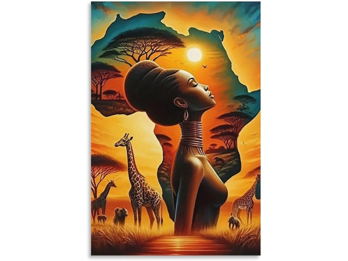 Dhbaneiok Quadro Em Tela Com Ilustração De Mulher Africana Ao Pôr Do Sol Para Decoração De Sala De Estar E
