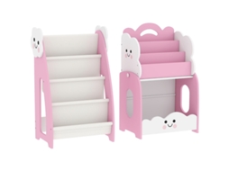 Estante Infantil 3 Em 1 Com Armazenamento De Brinquedos, Estante Modular Rosa Com 4 Bolsos E 3 Níveis, Ideal Para Quarto