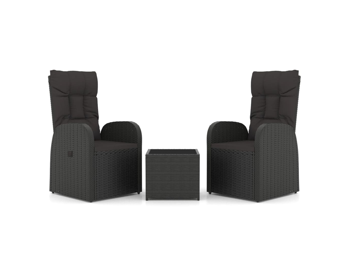 3 Pcs Conjunto Lounge de Jardim Vime Pe e Aço Preto MAISON EXCLUSIVE