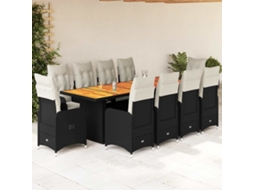 Vidaxl 11 Pcs Conjunto De Bistrô P/ Jardim C/ Almofadões Vime Pe Preto