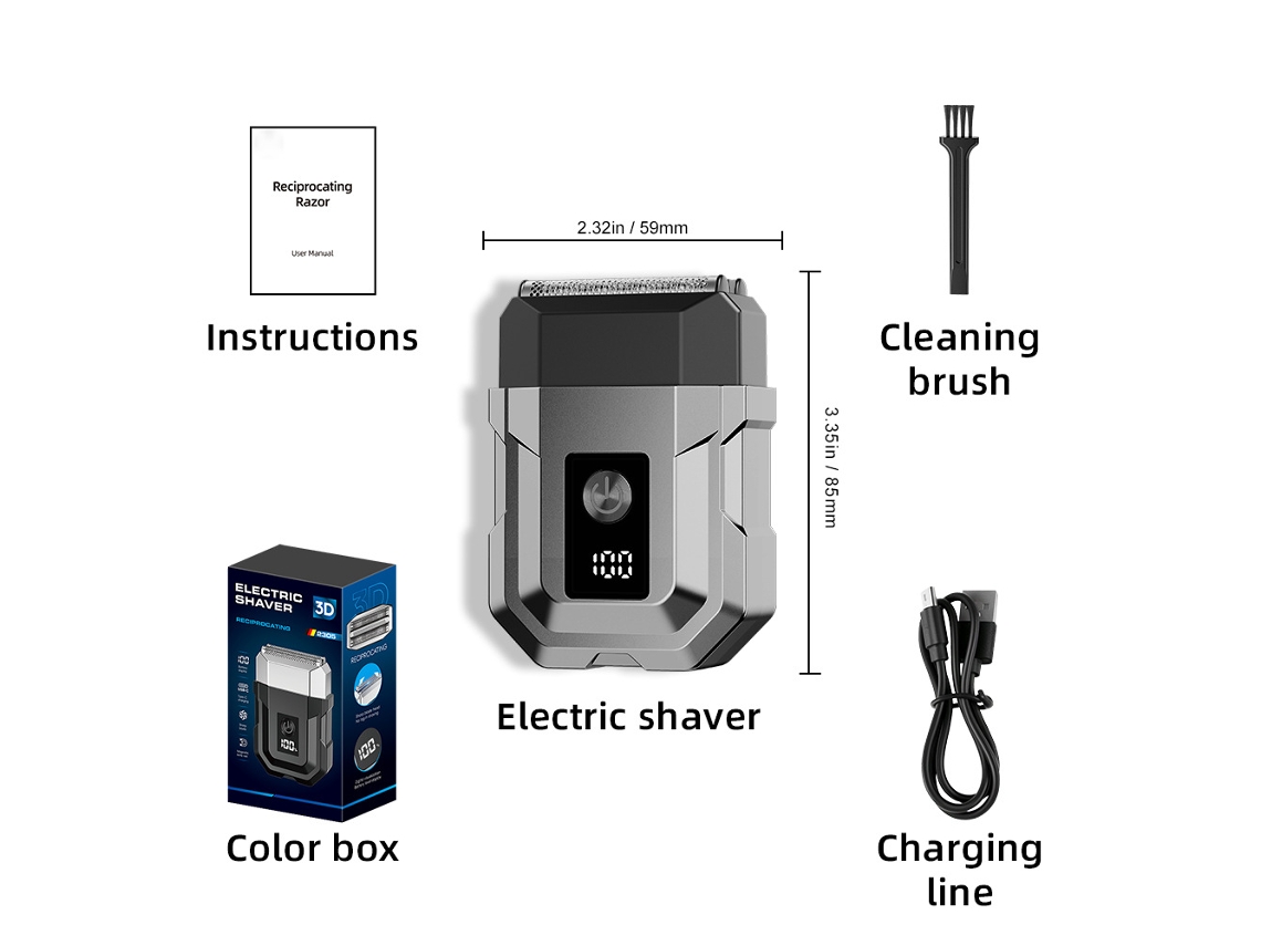 Barbeador Elétrico De Lâmina Recíproca Para Homens, 3 Lâminas, À Prova D'água Ipx7, Led Indicador De Tempo Restante (cinza) Czhhmart