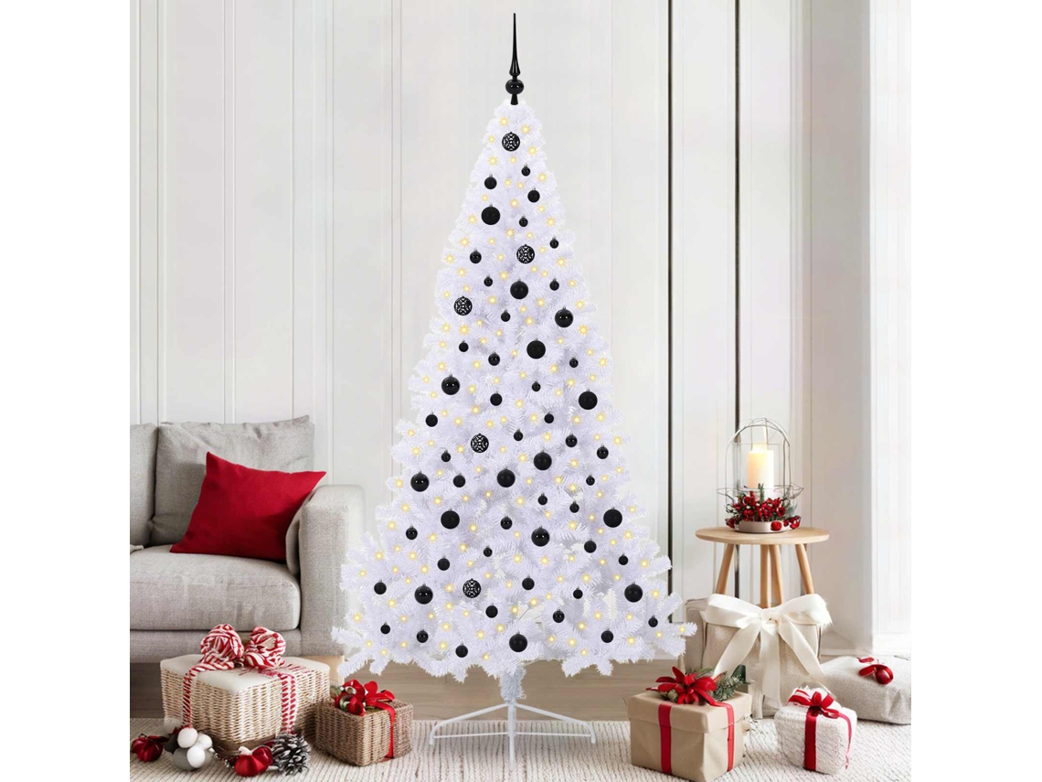 Vidaxl Árvore De Natal Artificial Com 300 Leds Branco 210 Cm Pvc E Aço
