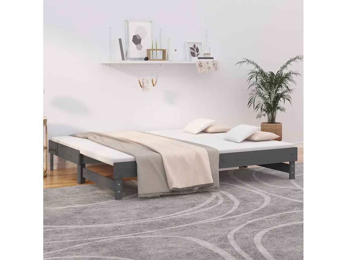Vidaxl Sofá-cama De Puxar 2x(80x200) Cm Pinho Maciço Cinza