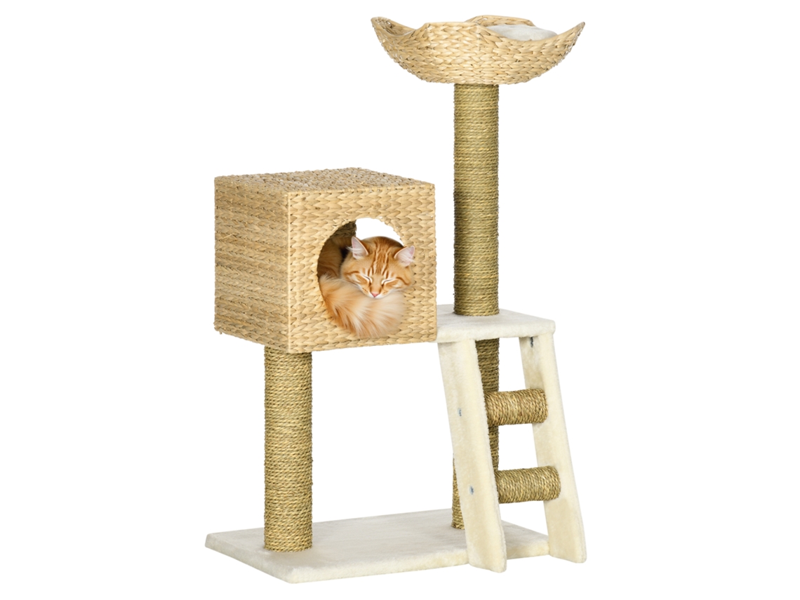 Árvore de arranhão para gatos, altura 100,5 cm, torre, com canteiro superior e caverna de juta | S/MARCA