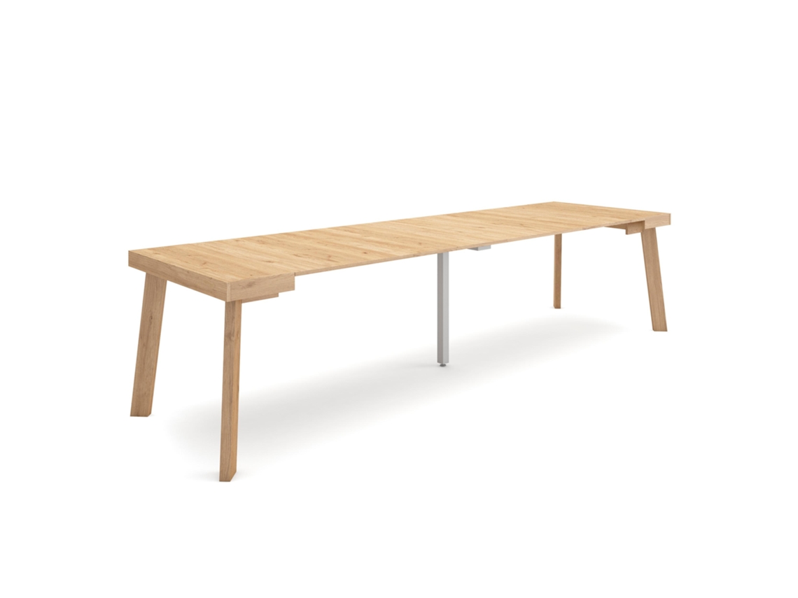 Mesa Consola Extensível, 302x90x73cm, Para 14 Pessoas, Pés De Madeira, Carvalho
