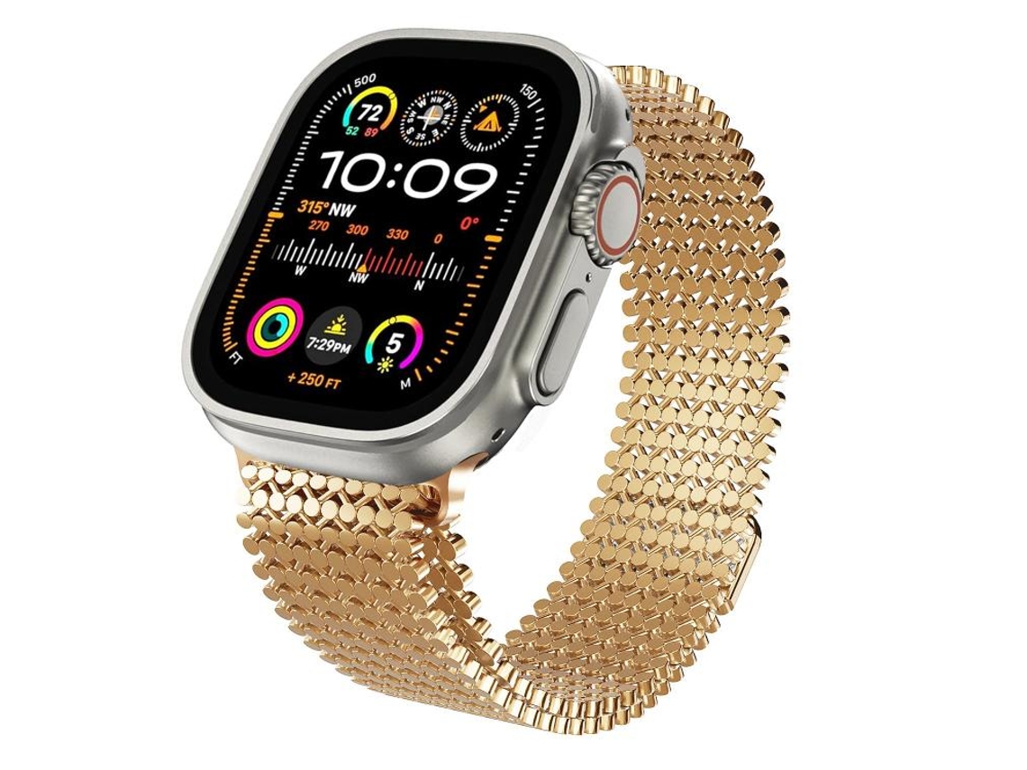 Bracelete para Apple Watch 46/49/45/44mm Aço Inoxidável Magnético com Estrutura Molecular Ouro Rosa XIAOMOYU