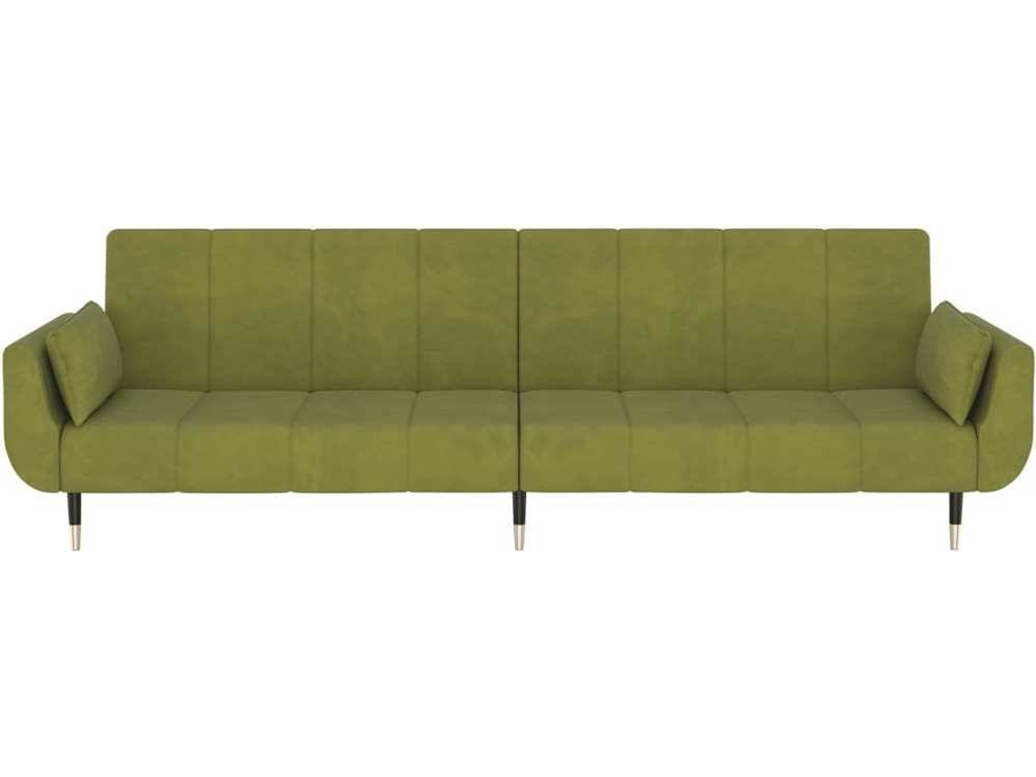 vidaXL Sofácama 2 lugares com duas almofadas veludo verdeclaro Worten.pt