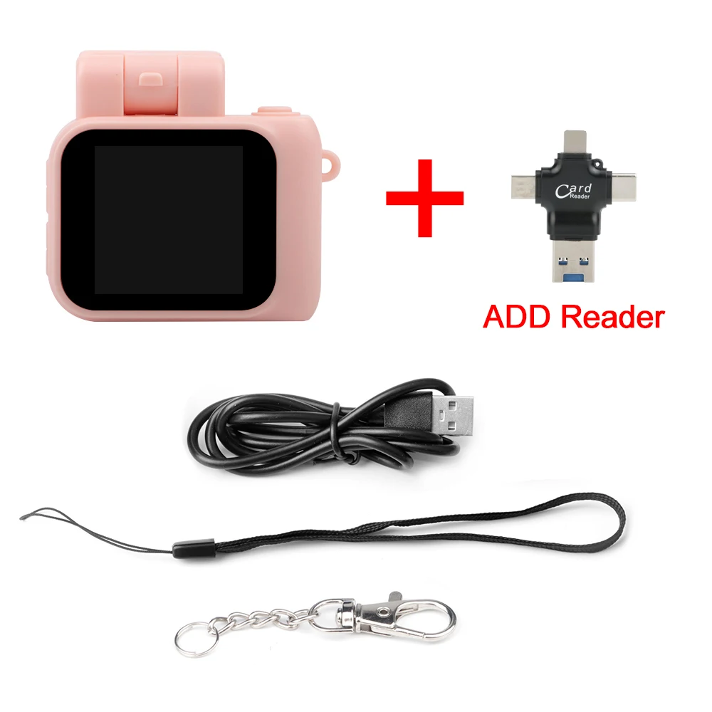 Mini Câmera Slr Infantil com Flash e Compartimento para Bateria, 1080p, Tela Lcd MDUG (rosa + Leitor de Cartão 128gb)